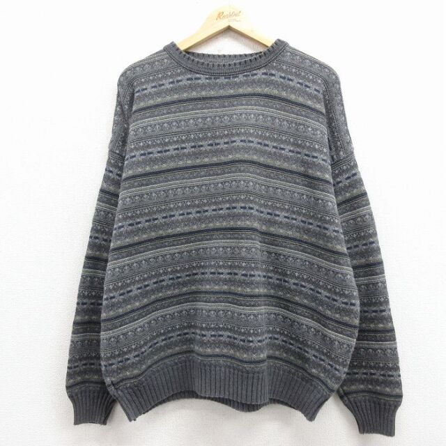 XL★古着 ウールリッチ 長袖 セーター メンズ 90年代 90s フェアアイル クルーネック USA製 グレー他【spe】 25dec05