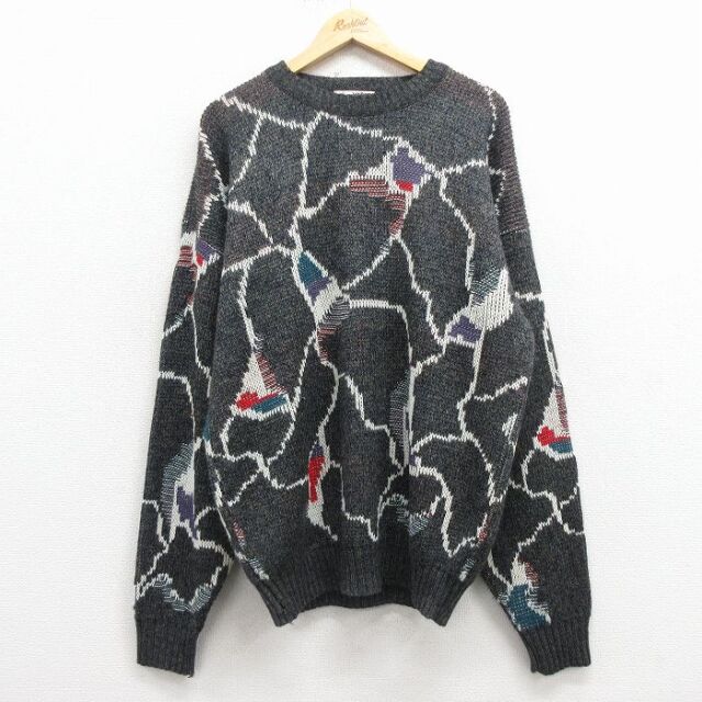 XL★古着 ロンドンフォグ 長袖 セーター メンズ 90年代 90s アクリル クルーネック USA製 グレー 霜降り他 25dec05