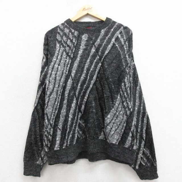 XL★古着 長袖 セーター メンズ 90年代 90s 大きいサイズ クルーネック USA製 グレー他 25dec11