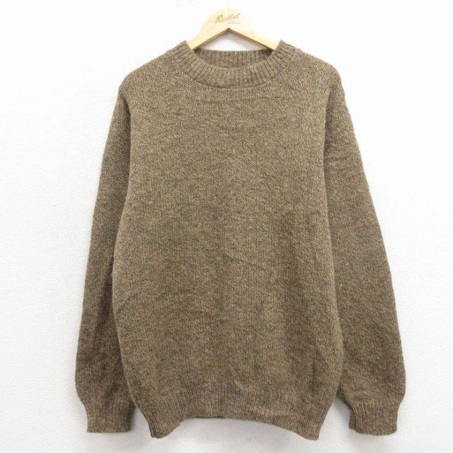 M★古着 カベラス 長袖 セーター メンズ 90年代 90s 無地 ウール クルーネック USA製 茶 25dec11
