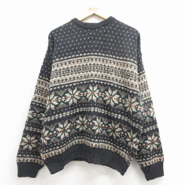 ノルディック 90s 長袖セーター 雪柄 ブラック L | 古着