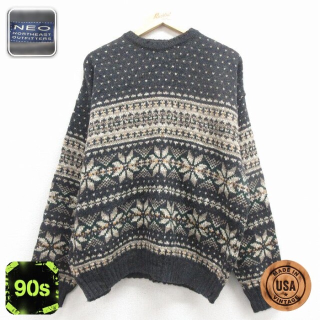 【50%OFF】ノルディック 90s 長袖セーター 雪柄 ブラック L | 古着
