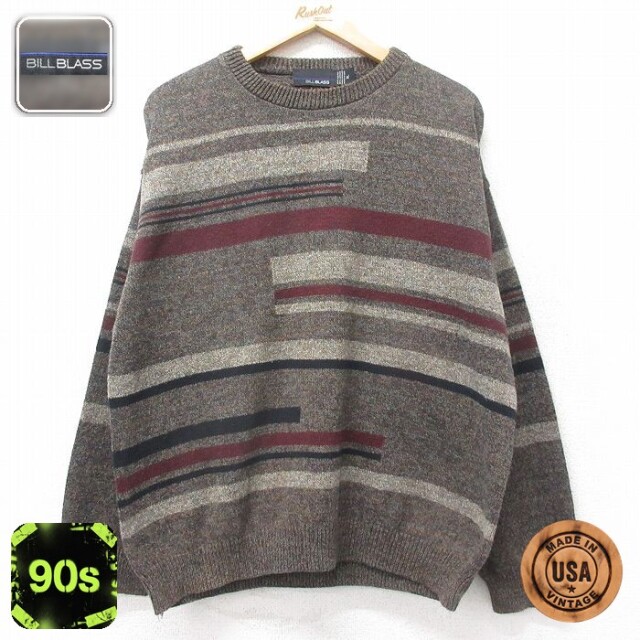【50%OFF】90s 長袖セーター 手織り ブラウン XL | 古着