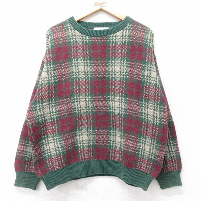 90s 長袖セーター チェック グリーン L | 古着