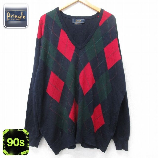 ネイビーアーガイル セーター 90s 長袖 XL | 古着