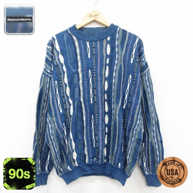 【50%OFF】90s 長袖セーター 3Dニット ネイビー XL | 古着