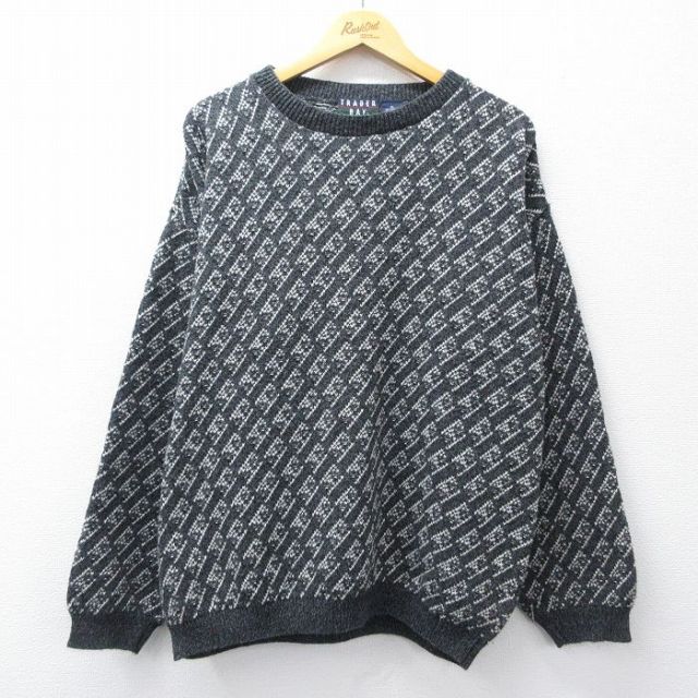 XL★古着 TRADER BAY 長袖 セーター メンズ 90年代 90s クルーネック USA製 グレー 霜降り他【spe】 25dec16