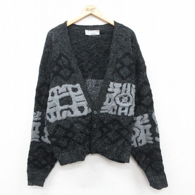 古着通販 XL☆古着 長袖 ニット カーディガン メンズ 90年代 90s