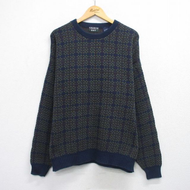 TRADER BAY 90s 長袖セーター チェック ネイビー XL | 古着