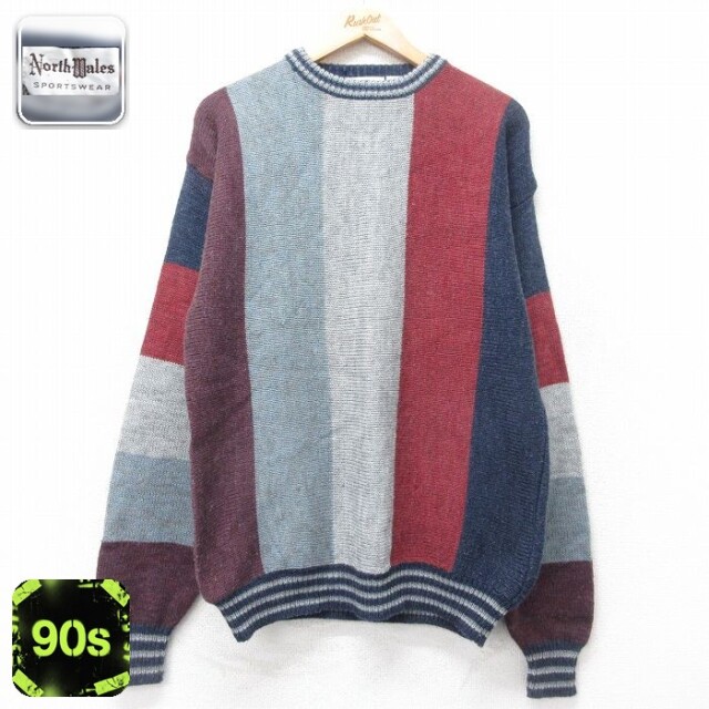 90s 長袖セーター マルチカラー ネイビー M | 古着