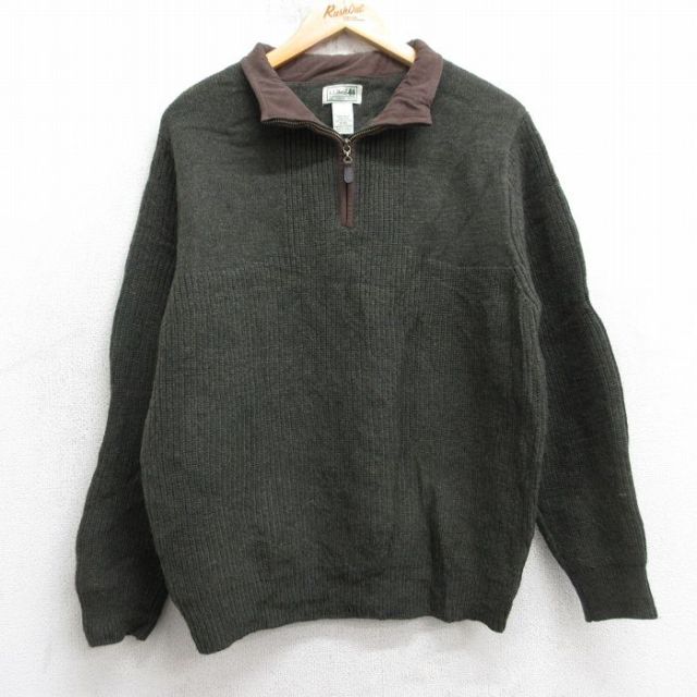 M★古着 エルエルビーン 長袖 ハーフジップ セーター メンズ 00年代 00s ラムウール 濃緑 25dec20