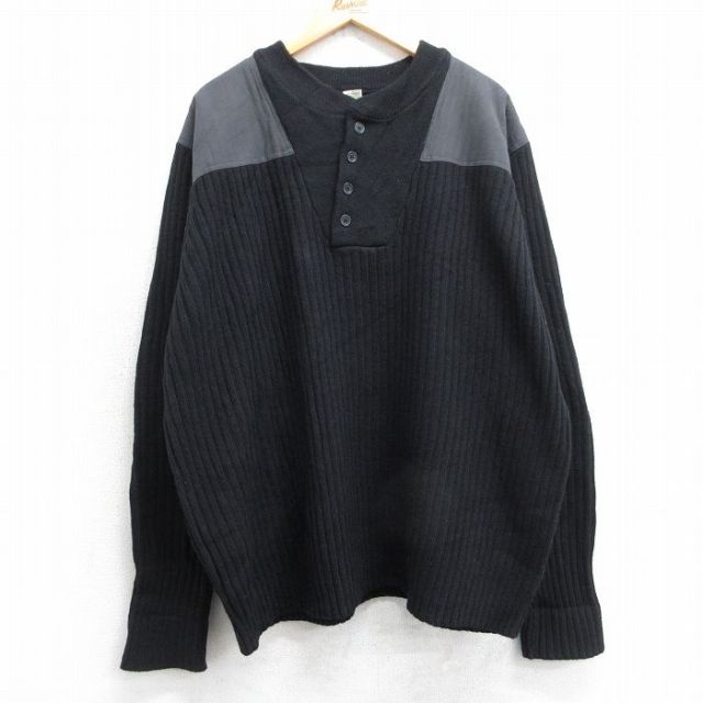 XL★古着 エルエルビーン 長袖 コマンド セーター メンズ 00年代 00s 肩ヒジ当て 大きいサイズ ラムウール ヘンリーネック 黒【spe】 25dec20