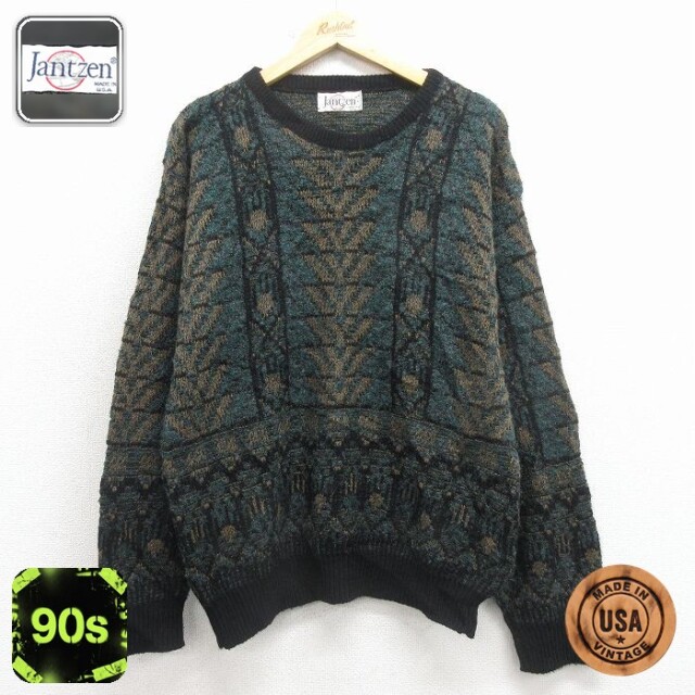 【50%OFF】ジャンセン 90s 長袖セーター グリーン L | 古着