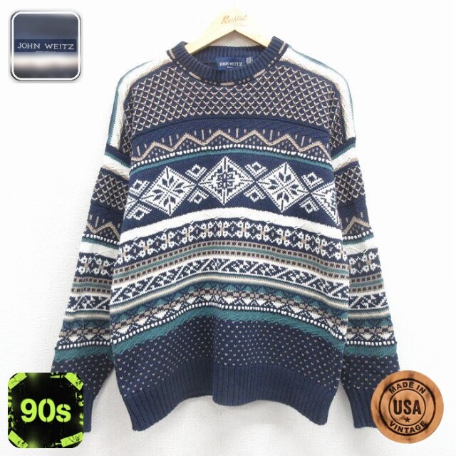 【50%OFF】ノルディック 90s 長袖セーター 雪柄 ネイビー M | 古着