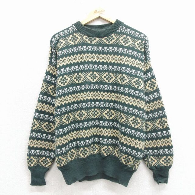 【20%OFF】90s 長袖セーター フェアアイル グリーン L | 古着