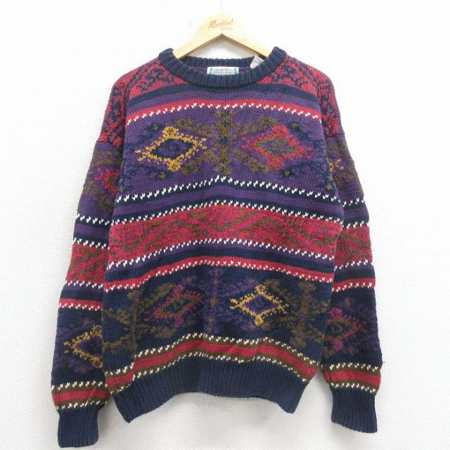 【20%OFF】00s 長袖セーター ネイティブ柄 パープル L | 古着