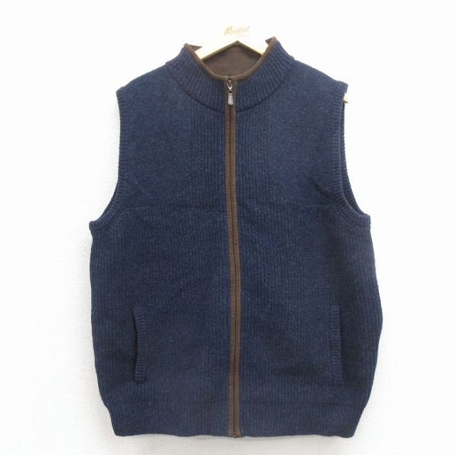 L★古着 エルエルビーン フルジップ ニット ベスト メンズ 00年代 00s 無地 メリノラムウール 紺 25dec29