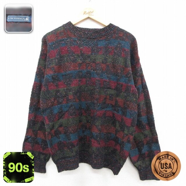 90s 長袖セーター 総柄 グレー M | 古着