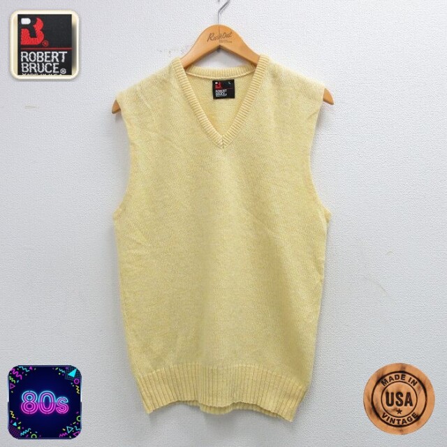 【50%OFF】80s ニットベスト 黄色 S | 古着