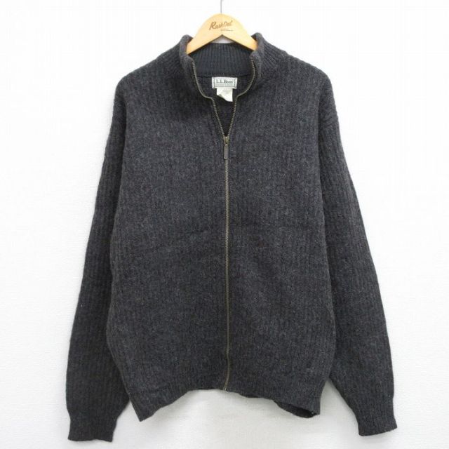 XL★古着 エルエルビーン 長袖 ドライバーズニット セーター メンズ 90年代 90s 無地 ウール USA製 濃グレー【spe】 25dec22