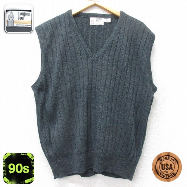 【50%OFF】ロンドンフォグ 90s ニットベスト 濃グレー L | 古着