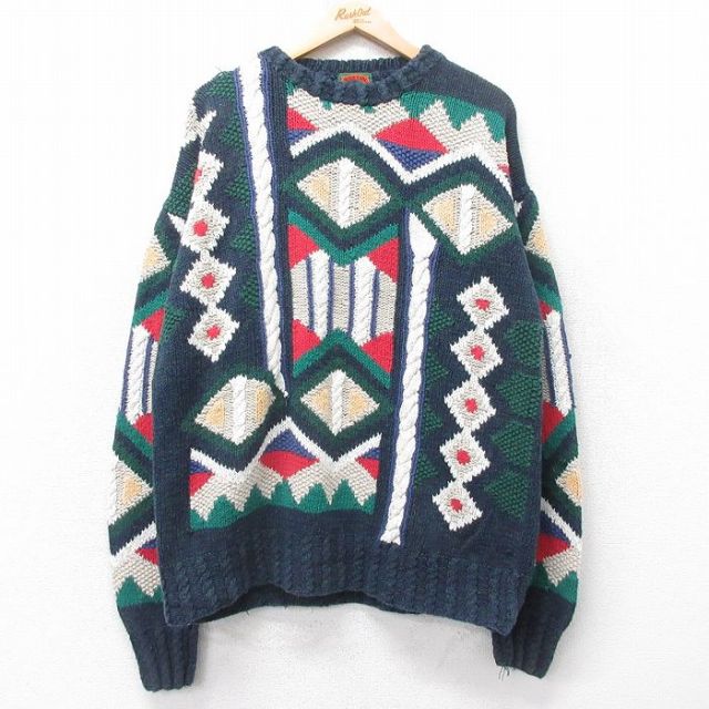XL★古着 ボストントレーダーズ 長袖 セーター メンズ 00年代 00s クルーネック 紺他【spe】 25dec23