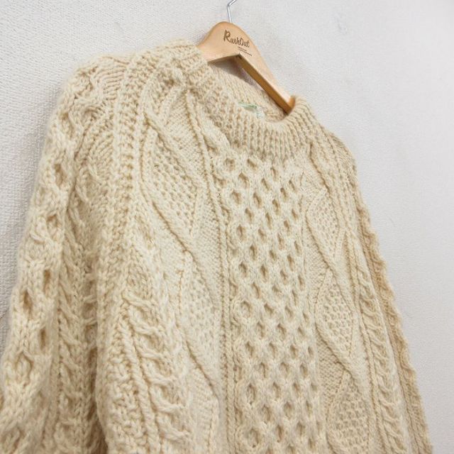 古着通販 M☆古着 長袖 アラン フィッシャーマン ケーブル セーター