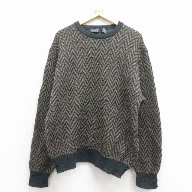 XL★古着 長袖 セーター メンズ 90年代 90s ウール イングランド製 緑 25dec24