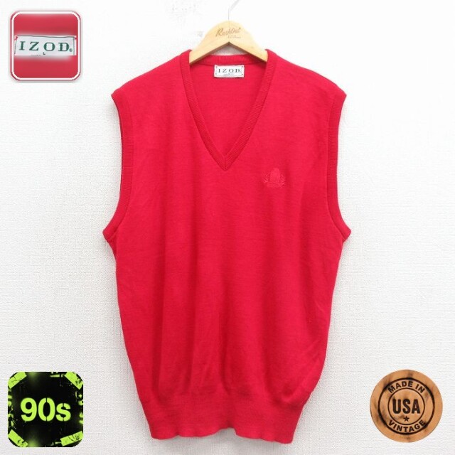 IZOD 90s ニットベスト ワンポイントロゴ レッド XL | 古着