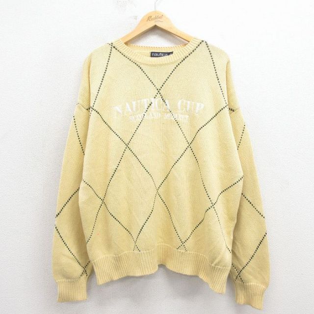 【20%OFF】ノーティカ 90s 長袖セーター スコットランド刺繍 イエロー XL | 古着