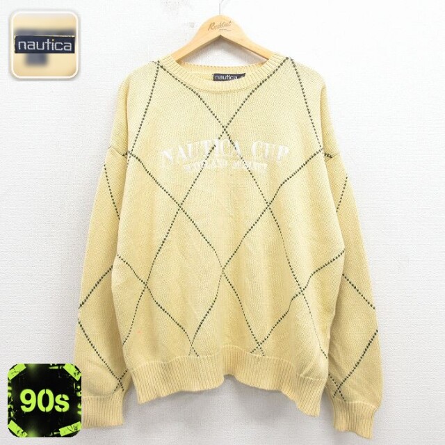 ノーティカ 90s 長袖セーター スコットランド刺繍 イエロー XL | 古着