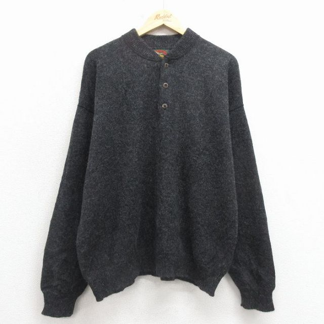 XL★古着 長袖 セーター メンズ 90年代 90s 無地 ヘンリーネック USA製 黒 25dec25