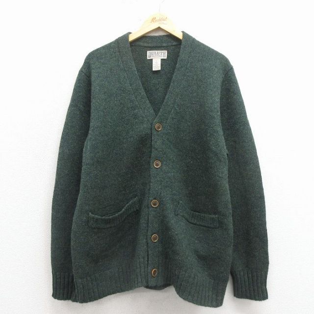 L★古着 DULUTH TRADING 長袖 ニット カーディガン メンズ シェットランドウール 緑 25dec25