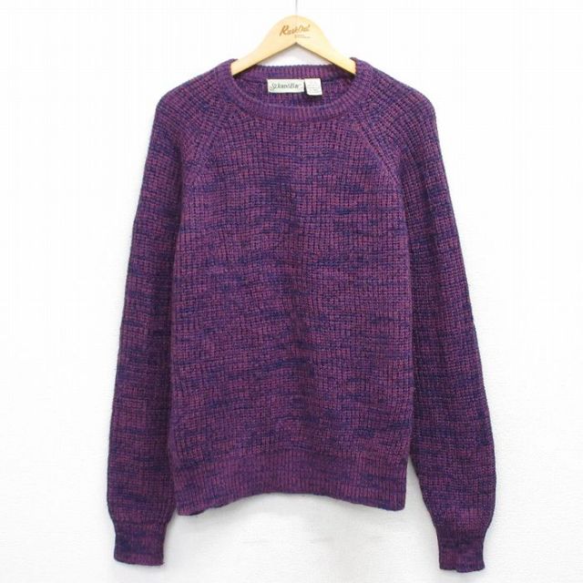 L★古着 セントジョンズベイ 長袖 セーター メンズ 90年代 90s 無地 ラグラン アクリルクルーネック 紫他【spe】 25dec25