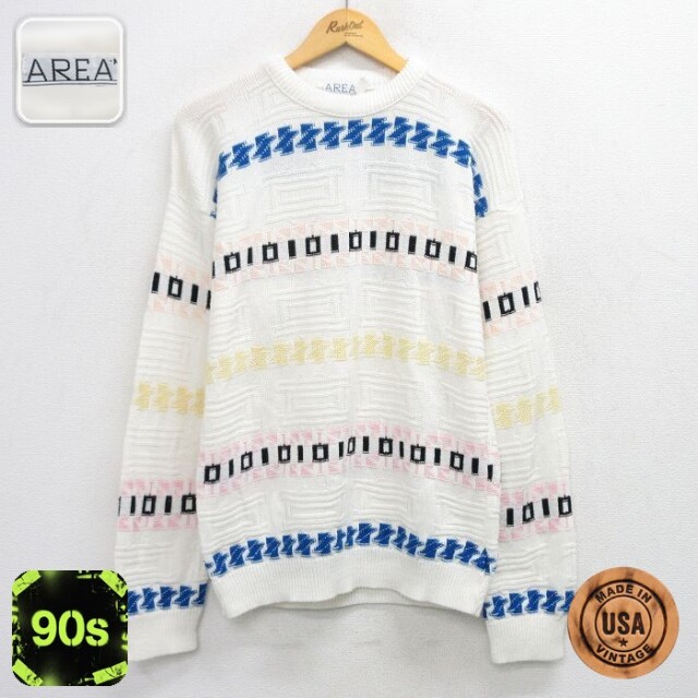 【50%OFF】90s 長袖セーター 総柄 ホワイト M | 古着