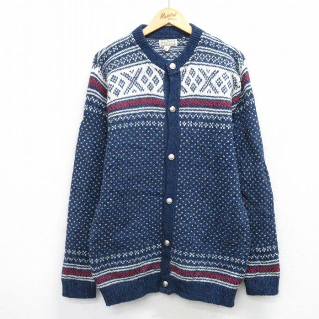 L★古着 エルエルビーン 長袖 ニット カーディガン メンズ 80年代 80s ウール USA製 紺他【spe】 25dec25