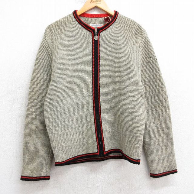 S★古着 長袖 フルジップ ニット カーディガン メンズ 80年代 80s ウール ドイツ製 グレー系 25dec26