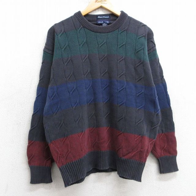 M★古着 GANT 長袖 ケーブル セーター メンズ 90年代 90s 手織り コットン クルーネック 紺系他【spe】 25dec26