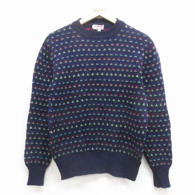 S★古着 オービス 長袖 セーター メンズ 80年代 80s クルーネック 濃紺 25dec26