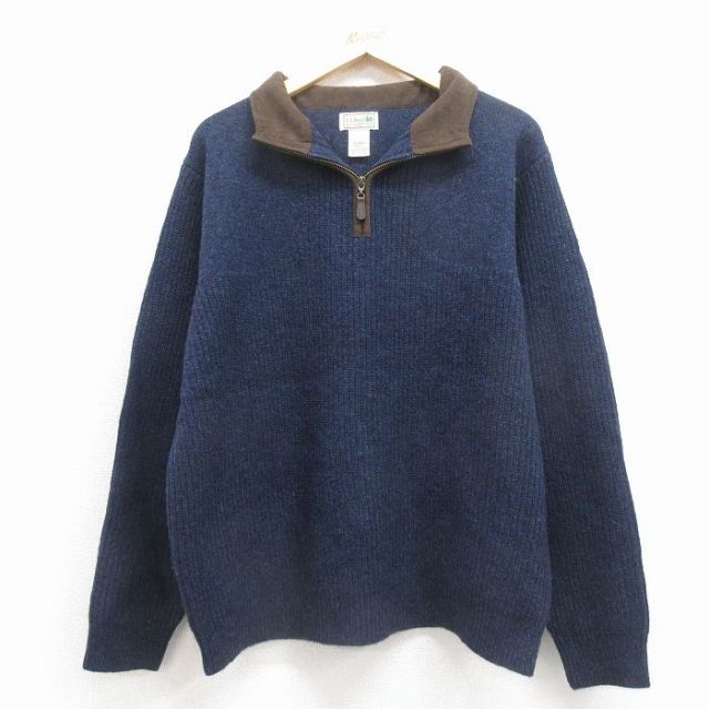 XL★古着 エルエルビーン 長袖 ハーフジップ セーター メンズ 00年代 00s メリノラムウール 濃紺 霜降り 25dec26
