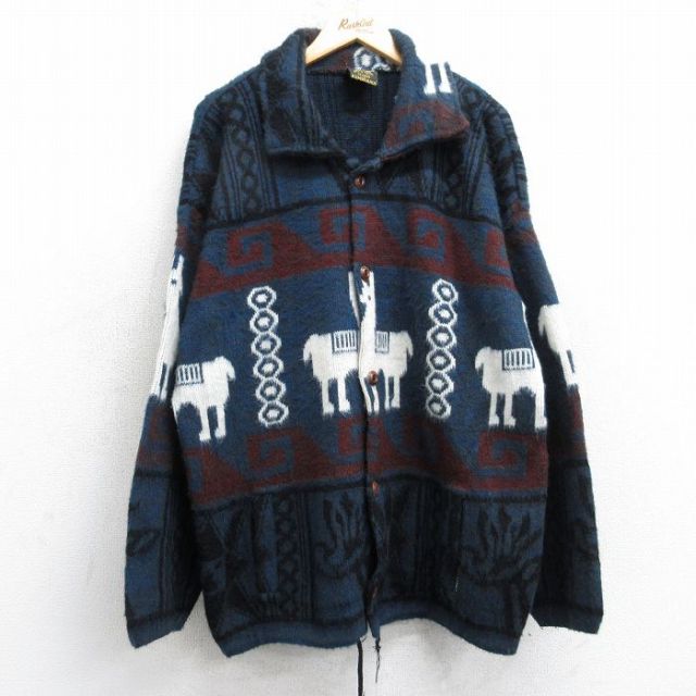 TEJIDOS RUMINAHUI 90s 長袖カーディガン ネイビー XL | 古着