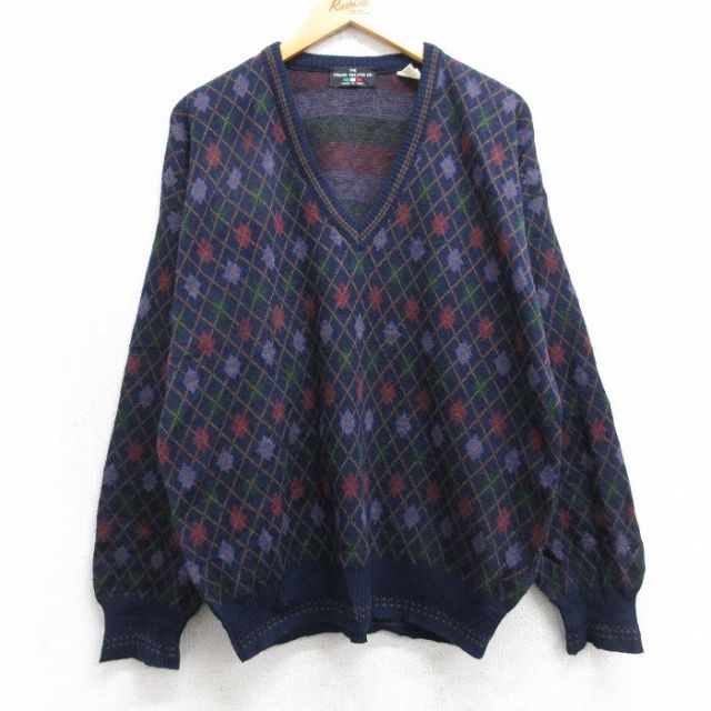 【20%OFF】80s 長袖セーター アーガイル ネイビー L | 古着