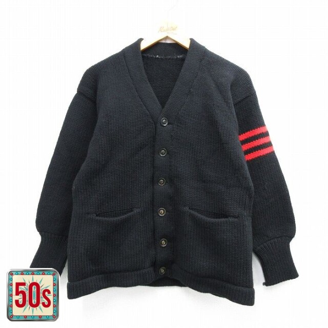 50s ニットカーディガン レタード ブラック S | 古着