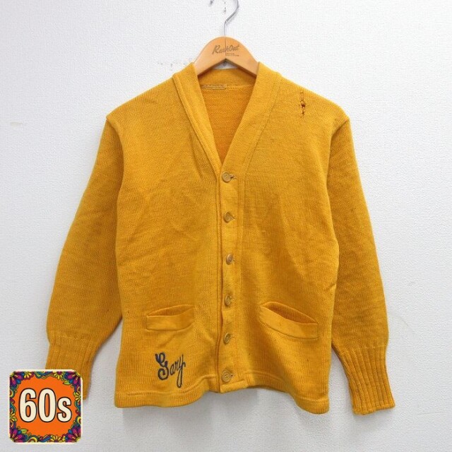 60s 長袖カーディガン レタード イエロー XS | 古着