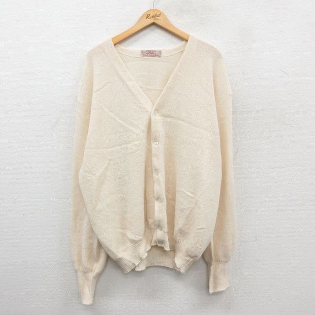 XL★古着 長袖 ニット カーディガン メンズ 90年代 90s 無地 大きいサイズ アルパカ オーストリア製 生成り 25dec27
