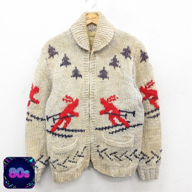 【50%OFF】カウチン 80s フルジップカーディガン ショールカラー 生成り ベージュ M | 古着