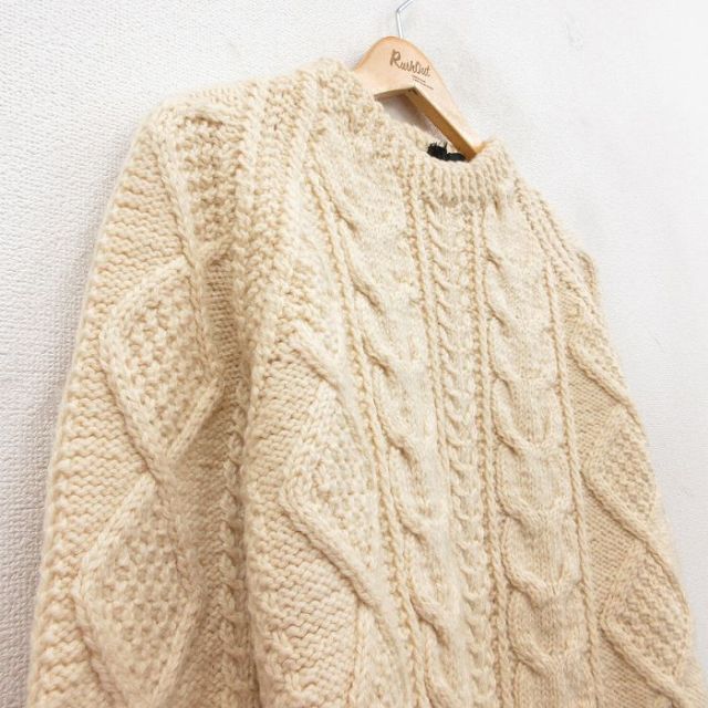 古着通販 M☆古着 長袖 アラン フィッシャーマン ケーブル セーター