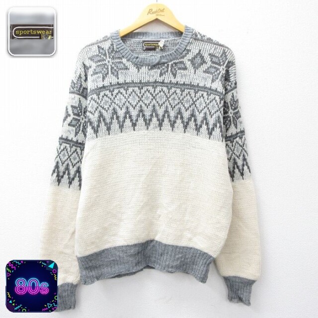 ノルディック 80s 長袖セーター 雪柄 グレー L | 古着