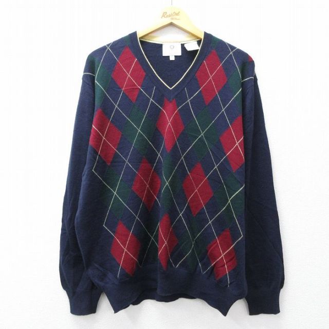 【20%OFF】90s 長袖セーター アーガイル ネイビー L | 古着