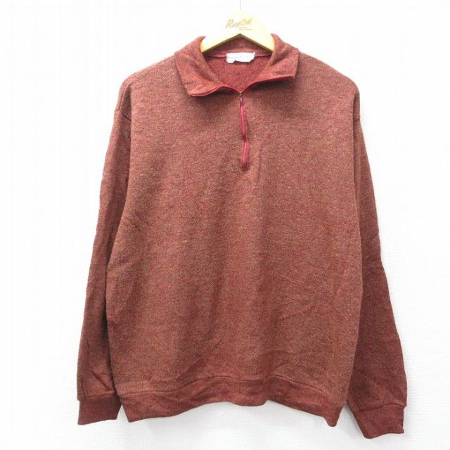 L★古着 長袖 ビンテージ ハーフジップ セーター メンズ 70年代 70s 茶 霜降り 26jan05